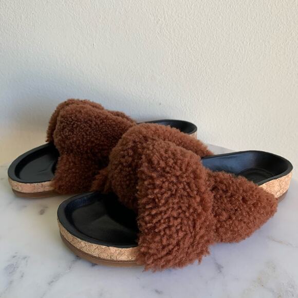 NWT Chloé Shearling Fur Flat Slide Sandal 35EU - Picture 2 of 12